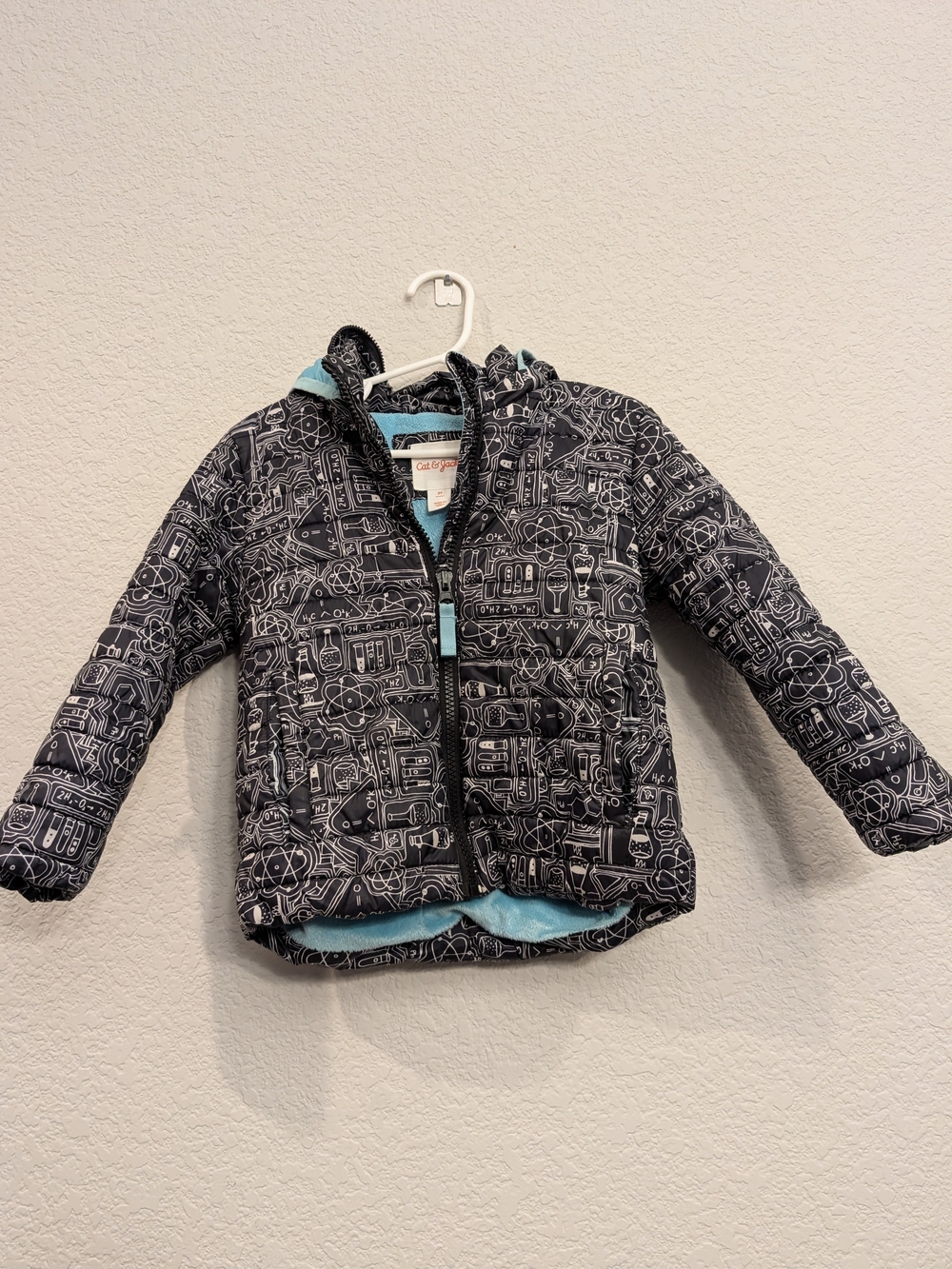 Cat & Jack Black Patterned Puffer Jacket with Light Blue Lining
